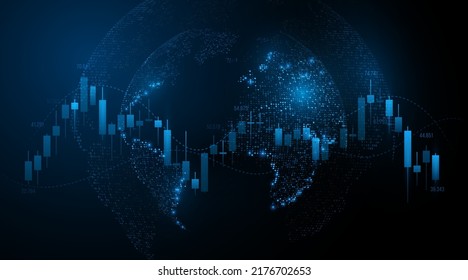 Chart of investment financial data with glowing globe. Modern technology background. World stock market investment trading graph. Business concept. Vector illustration. EPS 10