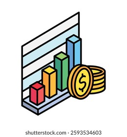 Chart isometric outline 3d mini illustration icon, use for modern concept, UI or UX kit, web and app development. related to business, finance, economy.