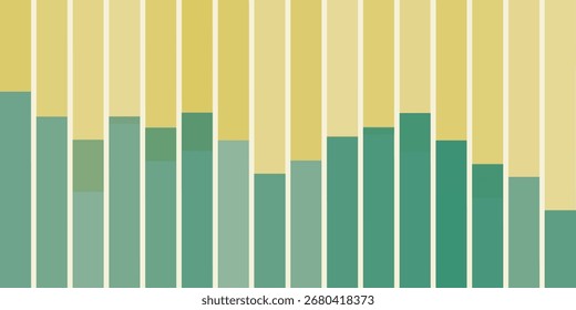 Chart like geometric design with vertical yellow, brown and green rectangles, bars on white background. Modern minimal design, perfect for digital art, creative projects, and contemporary decoration.
