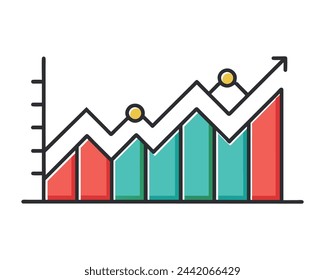 Chart line graph isolated flat vector illustration on white background