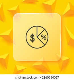 Icono de línea de gráfico. Análisis, infografía, ingresos, dólar, porcentaje, pérdida, contabilidad, descuento, diagrama. Concepto de análisis de datos. Estilo de glasmorfismo. Icono de línea de vector para negocios y publicidad