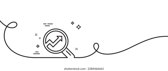 Chart line icon. Continuous one line with curl. Report graph or Sales growth sign in Magnifying glass. Analysis and Statistics data symbol. Analytics single outline ribbon. Loop curve pattern. Vector