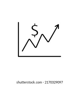 Chart line icon with dollar coin. Business and finance symbol.