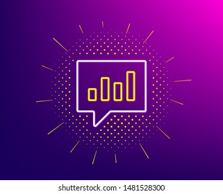 Icono de línea de gráfico.Patrón de semitono. Gráfico de informes o Signo de crecimiento de ventas en burbuja de voz. Símbolo de datos de análisis y estadísticas. Fondo degradado. Icono de línea de chat analítico. Vector