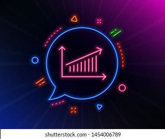 Chart line icon. Neon laser lights. Report graph or Sales growth sign. Analysis and Statistics data symbol. Glow laser speech bubble. Neon lights chat bubble. Banner badge with chart icon. Vector