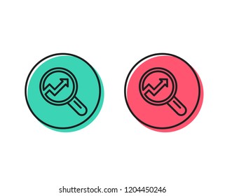 Chart line icon. Report graph or Sales growth sign in Magnifying glass. Analysis and Statistics data symbol. Positive and negative circle buttons concept. Good or bad symbols. Analytics Vector
