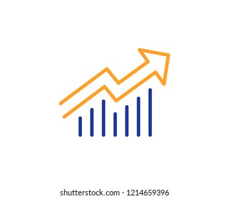 Chart line icon. Report graph or Sales growth sign. Analysis and Statistics data symbol. Colorful outline concept. Blue and orange thin line color icon. Demand curve Vector