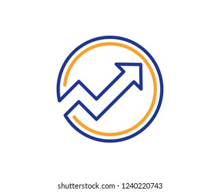 Chart line icon. Report graph or Sales growth sign in circle. Analysis and Statistics data symbol. Colorful outline concept. Blue and orange thin line color icon. Audit Vector