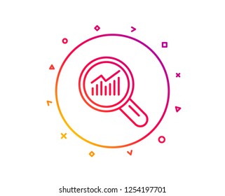Chart line icon. Report graph or Sales growth sign in Magnifying glass. Analysis and Statistics data symbol. Gradient pattern line button. Data analysis icon design. Geometric shapes. Vector
