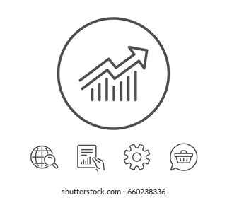 Chart line icon. Report graph or Sales growth sign. Analysis and Statistics data symbol. Hold Report, Service and Global search line signs. Shopping cart icon. Editable stroke. Vector