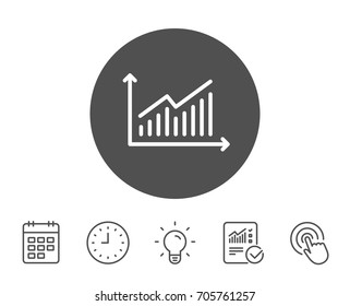 Chart line icon. Report graph or Sales growth sign. Analysis and Statistics data symbol. Report, Clock and Calendar line signs. Light bulb and Click icons. Editable stroke. Vector