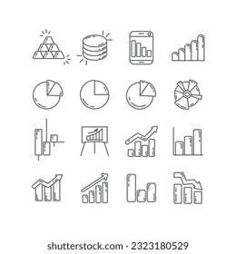 icono de línea de gráfico con gráfico circular, vela japonesa
