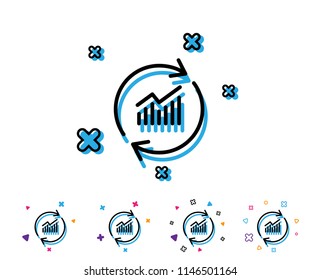 Chart line icon. Update Report graph or Sales growth sign. Analysis and Statistics data symbol. Line icon with geometric elements. Bright colourful design. Vector