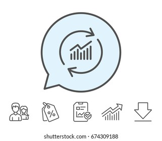 Chart line icon. Update Report graph or Sales growth sign. Analysis and Statistics data symbol. Report, Sale Coupons and Chart line signs. Download, Group icons. Editable stroke. Vector