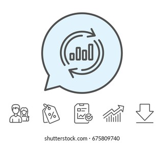 Chart line icon. Update Report graph or Sales growth sign. Analysis and Statistics data symbol. Report, Sale Coupons and Chart line signs. Download, Group icons. Editable stroke. Vector