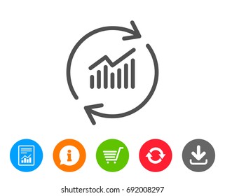 Chart line icon. Update Report graph or Sales growth sign. Analysis and Statistics data symbol. Report, Information and Refresh line signs. Shopping cart and Download icons. Editable stroke. Vector