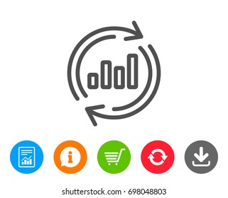 Chart line icon. Update Report graph or Sales growth sign. Analysis and Statistics data symbol. Report, Information and Refresh line signs. Shopping cart and Download icons. Editable stroke. Vector