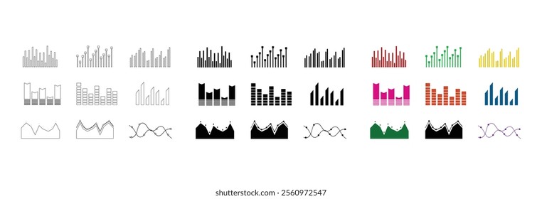 Chart line icons set. Graph, growth, economy statistic, infographic. Set of growth graph vector icons. Business chart. Financial rise up. Increase profit. Simple Set of Graph Related Vector Icons