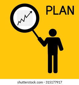 chart magnifier glass in hand man plan for business on yellow background vector : business concept
