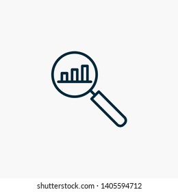 chart magniying glas icon. Report graph - budget growth sign - reporting and analysis - vector