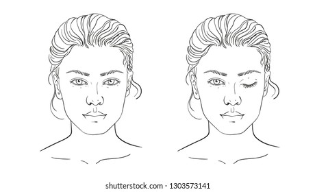 chart Makeup Artist Blank. Template. Vector illustration. illustration on a white background outline of the human female face for makeup.