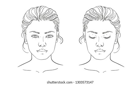 chart Makeup Artist Blank. Template. Vector illustration. illustration on a white background outline of the human female face for makeup.