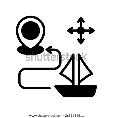 Chart Map glyph, black icon, mini illustration for ocean, marine, sea and nautical UI, UX kit, app and web development, digital or print