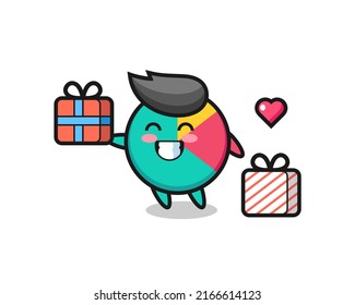 chart mascot cartoon giving the gift , cute style design for t shirt, sticker, logo element