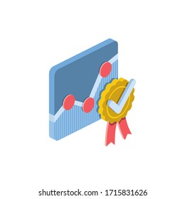 Marca de verificación de medallas de gráfico. Vector 3d isométrico, icono web de color, nuevo estilo plano. Diseño de ilustración creativa, idea gráfica aislada para infografías.