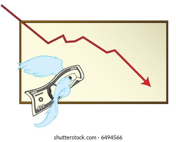 chart and money flying away -- dollar note