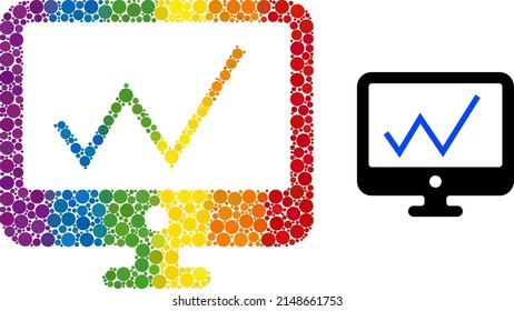 Chart monitoring composition icon of circle spots in variable sizes and rainbow colorful color tones. A dotted LGBT-colored chart monitoring for lesbians, gays, bisexuals, and transgenders.