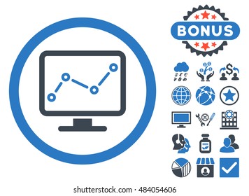 Chart Monitoring icon with bonus design elements. Vector illustration style is flat iconic bicolor symbols, smooth blue colors, white background.