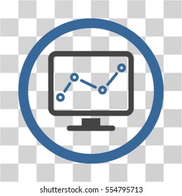 Chart Monitoring vector bicolor rounded icon. Image style is a flat icon symbol inside a circle, cobalt and gray colors, transparent background.