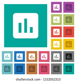 Chart multi colored flat icons on plain square backgrounds. Included white and darker icon variations for hover or active effects.