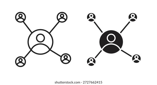 Icono de red de gráfico con versiones de línea y silueta.