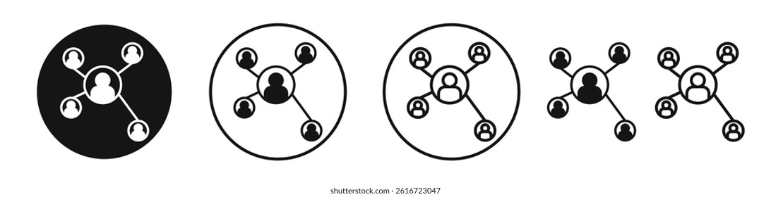 Chart network icons set in solid black and stroke line style