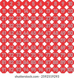 Chart numbers, shiny circle shadow effect 1 to 100 square eight red white educational counting