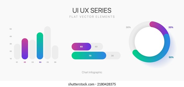 Chart options statistic infographic elements - bar and line charts, percents, pie charts, steps, options, timeline, people infographics