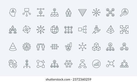 Chart organization thin line icons set vector illustration. Outline hierarchy structure of corporate company department with employees workforce and director, organizational management flowchart