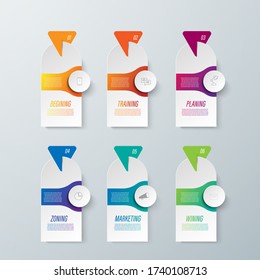 color de papel de origami gráfico en plantilla info-gráfica vectorial para la gráfica de presentación de diagrama
y concepto de negocio con opciones de 5 ó 6 elementos