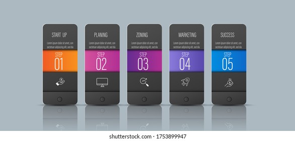 color de papel de origami gráfico en plantilla info-gráfica vectorial para diagrama de presentación y concepto de negocio con 5 opciones de elemento