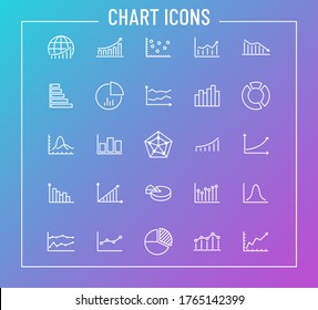 chart outline vector icons on color gradient background. graph icon set for web design and user interface design, mobile apps and print products
