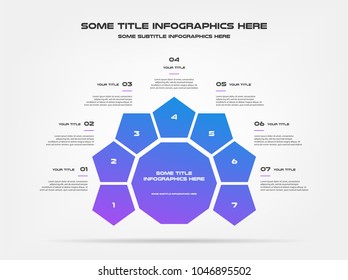 Chart of percentage infographics. Element of graph, diagram with 7 options - parts, processes, timeline. Vector business template for presentation, workflow layout, annual report