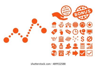 Chart pictograph with bonus pictograph collection. Vector illustration style is flat iconic symbols, orange color, white background.
