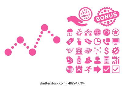 Chart pictograph with bonus pictograph collection. Vector illustration style is flat iconic symbols, pink color, white background.