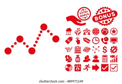 Chart pictograph with bonus pictograph collection. Vector illustration style is flat iconic symbols, red color, white background.