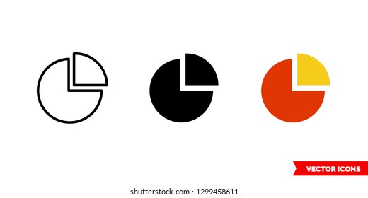 Chart pie icon of 3 types: color, black and white, outline. Isolated vector sign symbol.