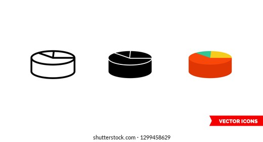 Chart pie icon of 3 types: color, black and white, outline. Isolated vector sign symbol.