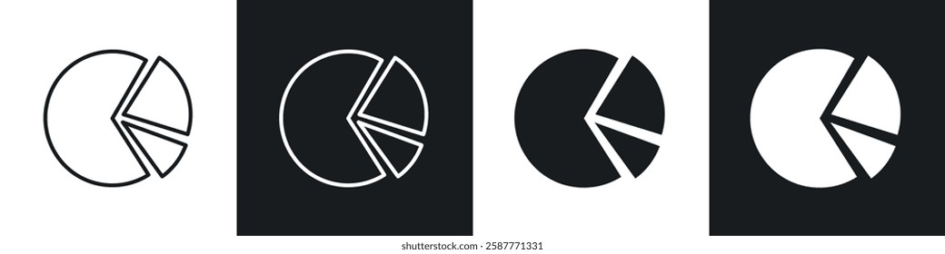 Chart pie icon set black and white colors. Graphic Vector icons pack