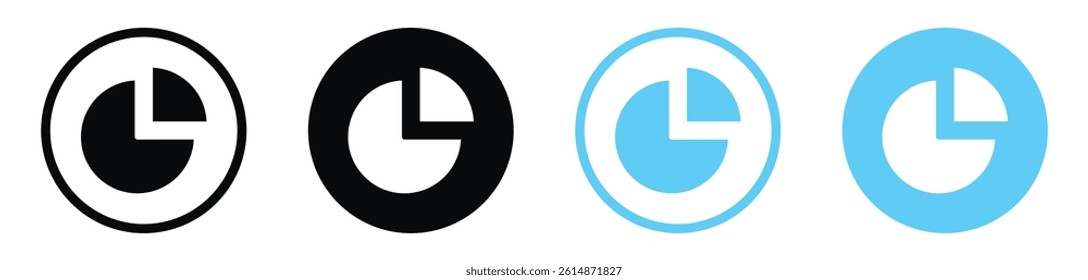Chart pie vector icons in black and blue colors